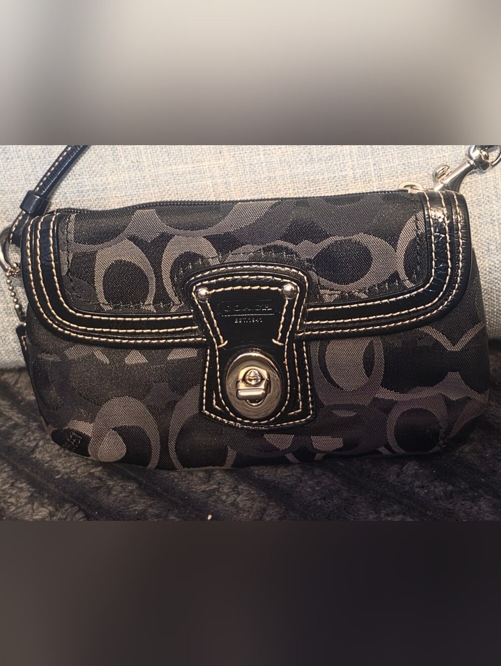 Coach Black and Gray Signature Turnlock Small Bag/Wristlet